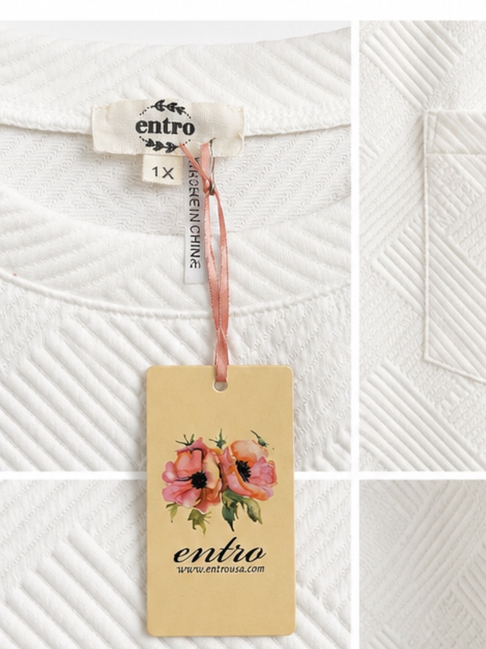 Entro White Textured Shift Dress 1X Cap Sleeve Pocket NWT Boutique - Picture 4 of 10